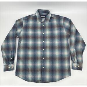 32 Bar Blues Flannel Shirt Men Large Blue Misty Mountain Hop Cotton Casual